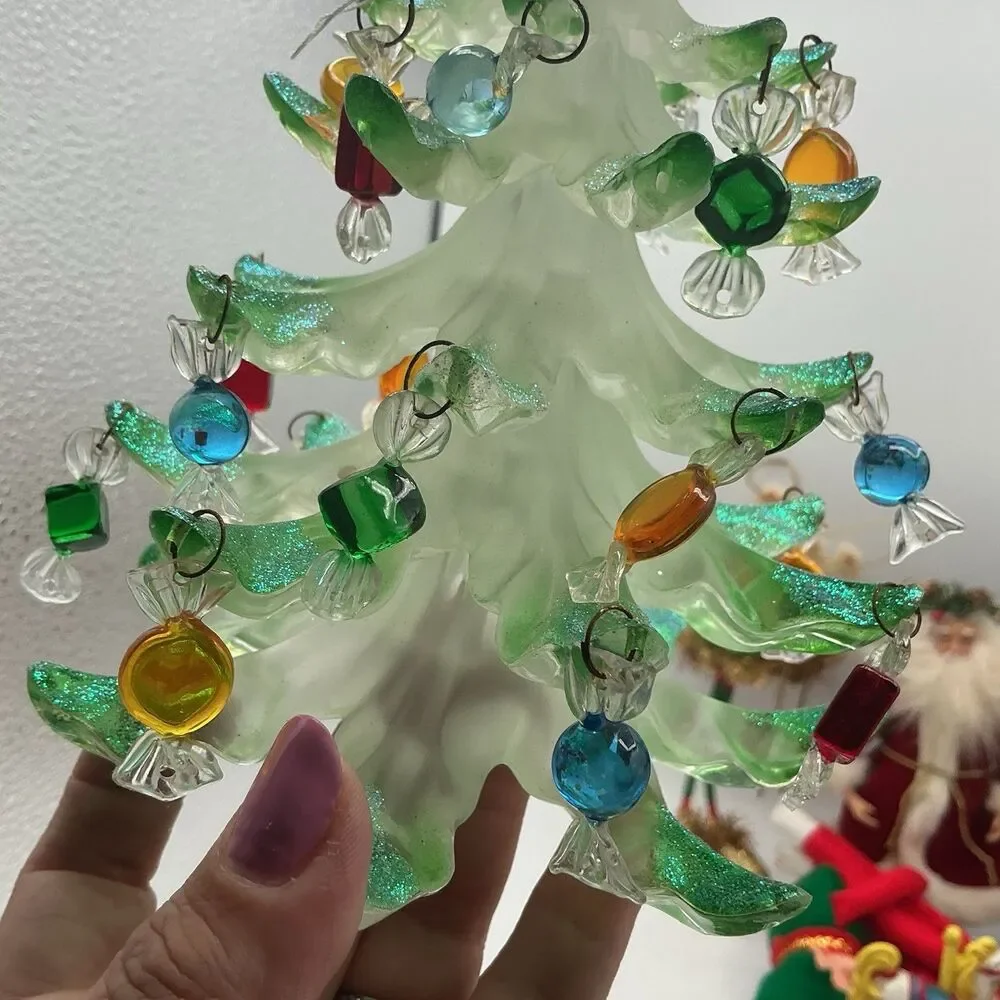Set of 2 Acrylic Christmas Trees Candy Ornaments Glitter Star Topper 6–7”